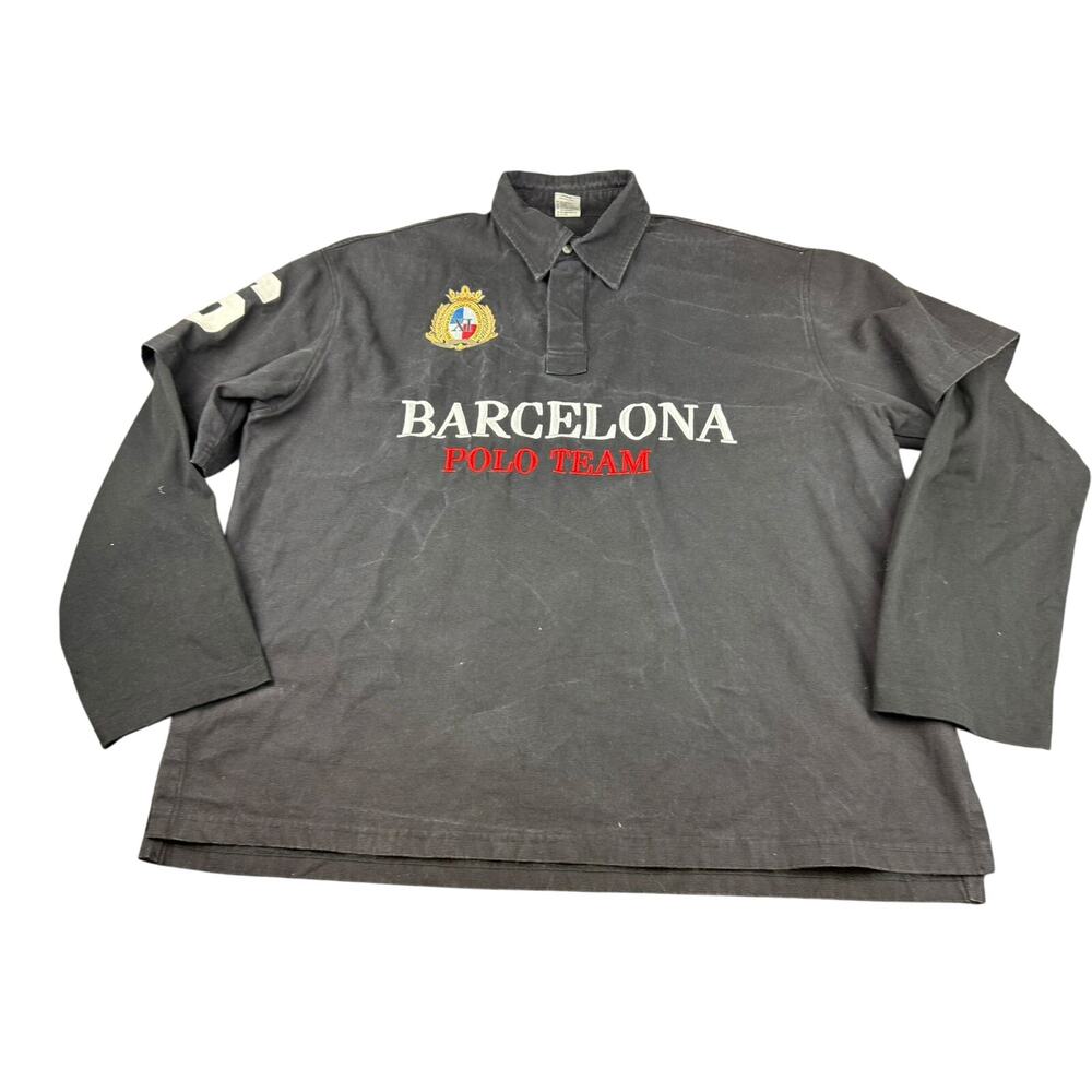 Barcelona Polo Team Men's XL‎ Black Long Sleeve Embroidery Shirt With Logo